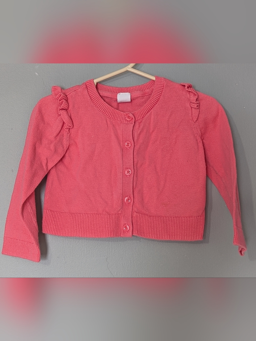 4/$10‎ ✨ Gap Baby 2T Girls Coral Pink Ruffle-Shoulder Cardigan